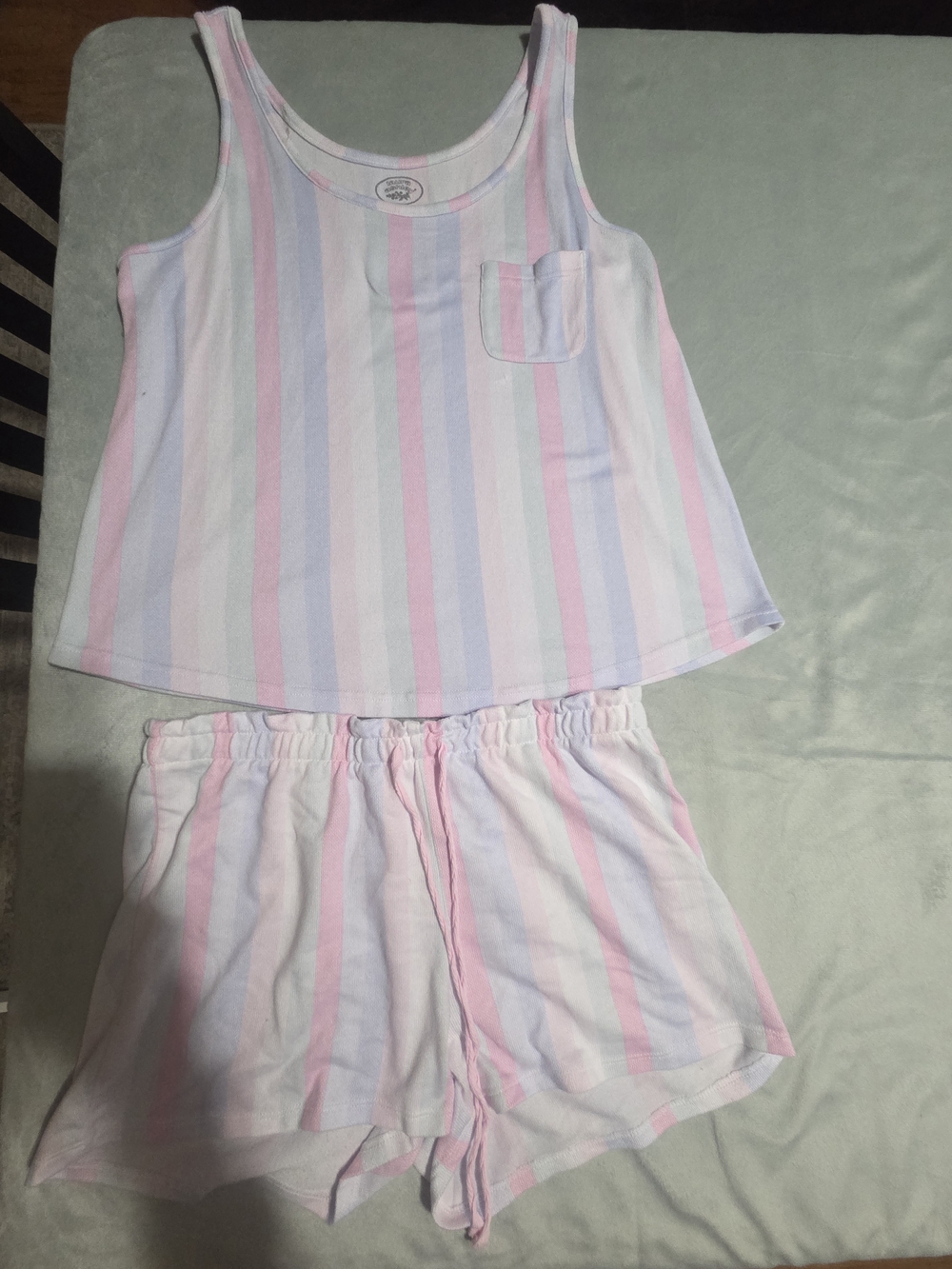 Laura Ashley Pastel Striped Tank & Shorts Pajama Set - Pink, Blue, Mint